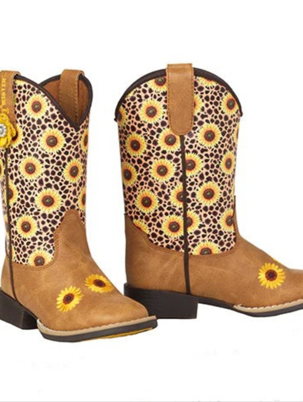 Kids Sunflower Pattern Brown Western Boots